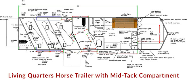 A Double D Trailers living quarters model with a mid-tack. 
