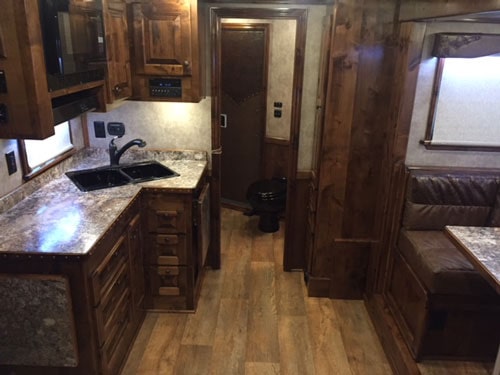 Customized living quarters horse trailer interior 
