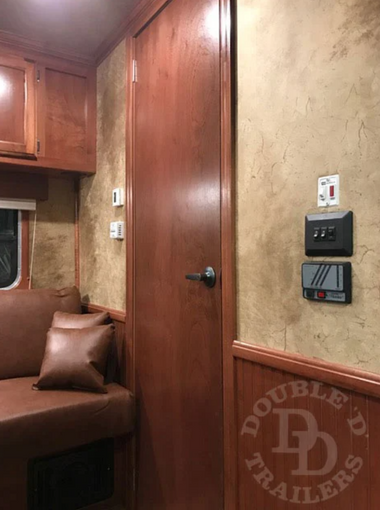 Soft touch walls inside of a Double D Trailers living quarters horse trailer. 