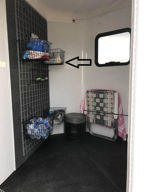 Most tack rooms are a nightmare when it comes to organization, some even downright junky! (I can see you nodding your head in agreement). Add this wall organizer grid to your new trailer which allows you to utilize the vertical wall space.  No more stuff in the floor.  After you add the grid, you may order separately bins, containers, hooks, racks, mirrors and other accessories that will attach to the grid.  The accessories are very reasonable and available at many online tack store websites.