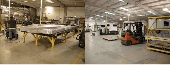 A Double D Trailer being built inside of the factory. 