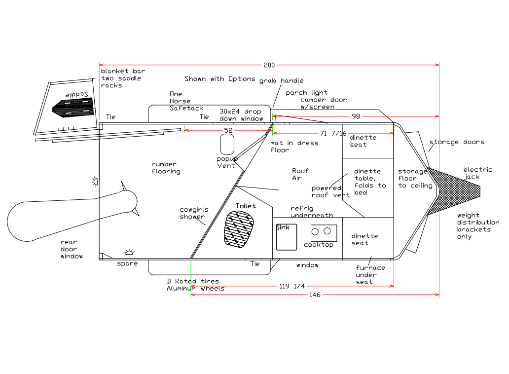 floorplan of Double D Trailers one horse bumper pull with living quarters