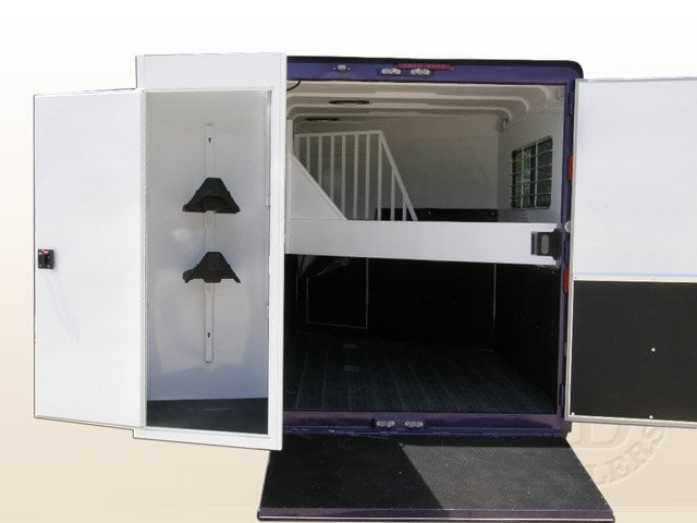 patented SafeTack swing-out storage compartment by Double D Trailers