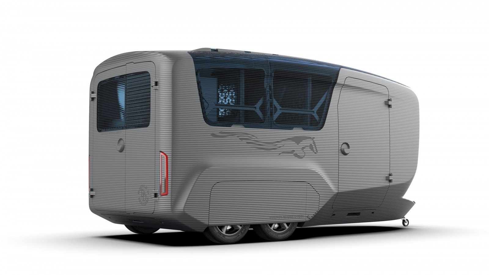A side view of the 3D printed horse trailer design by Double D Trailers. 