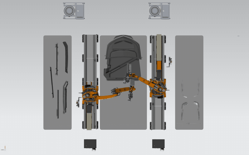 An aerial view of the Double D Trailers 3D printed horse trailer being printed.