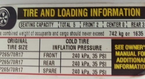 Tire and loading information sticker