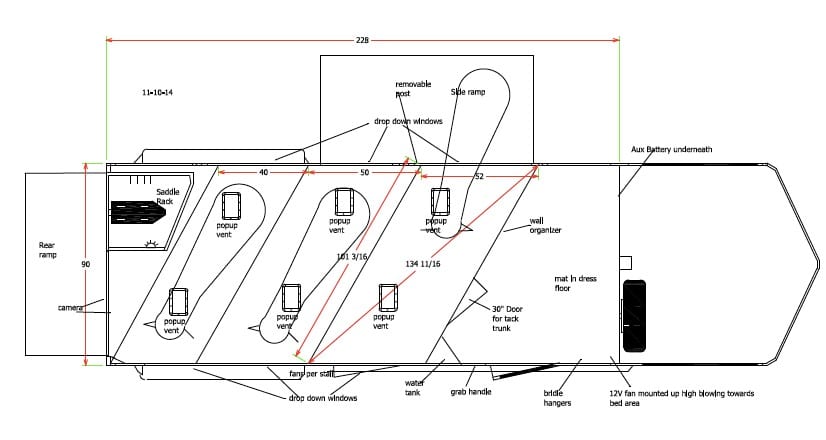 Floorplan drawing of a SafeTack horse trailer 