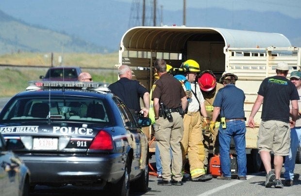 The scene of a horse trailer accident. 