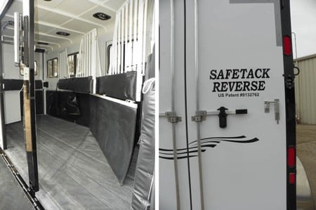 Different angles of the SafeTack Reverse horse trailer design. 