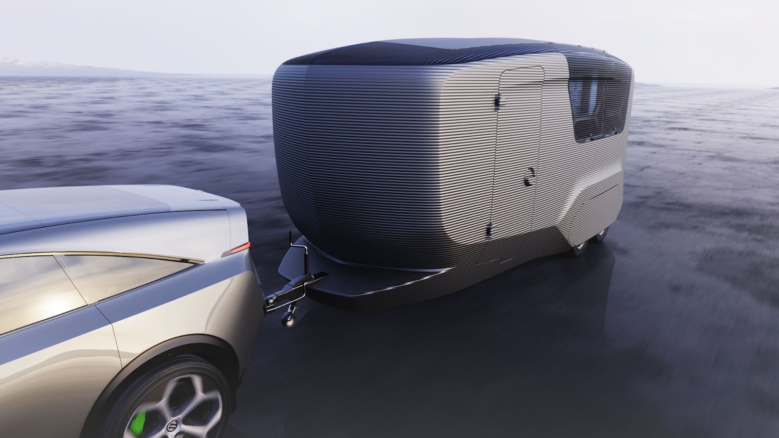 Safe towing demonstrated with the aerodynamic design of Double D Trailers 3D-printed horse trailer