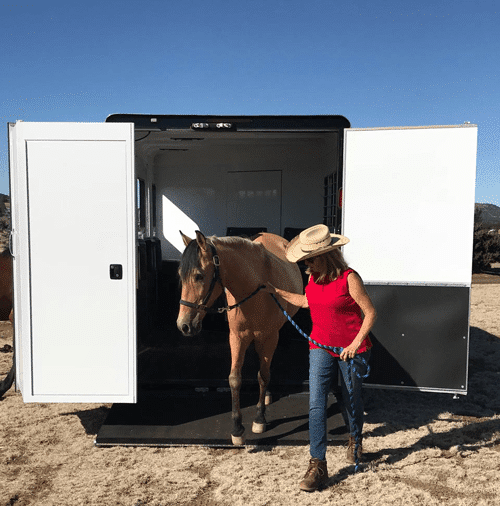 Unloading off of a Double D Trailers SafeTack Reverse load horse trailer. 