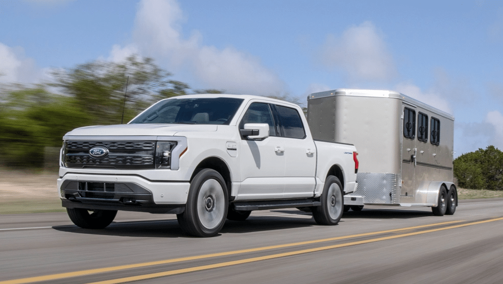 Ford Electric Truck towing a horse trailer 