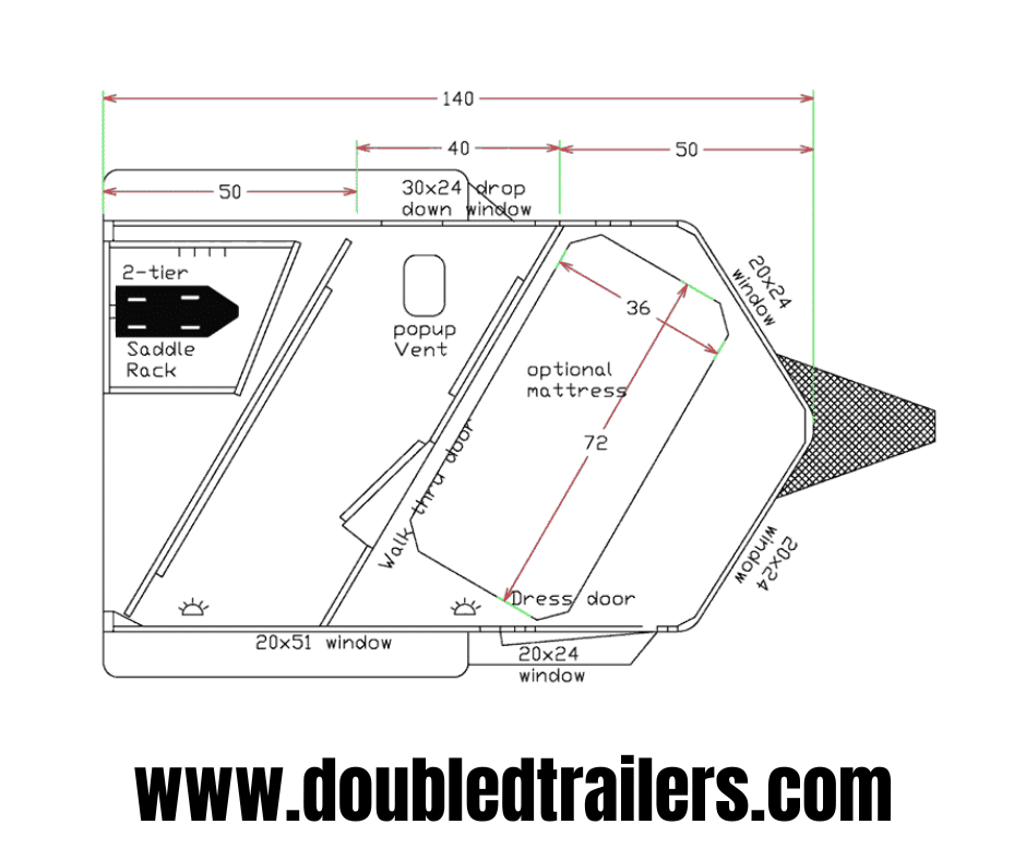 flloorplan of a single horse bumper pull trailer 