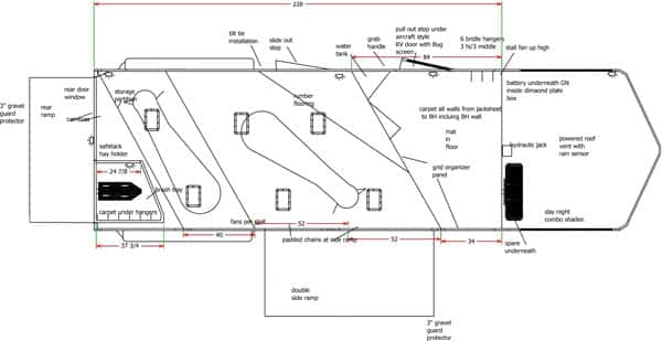 Floor plan for SafeTack 3 horse trailer with box stall