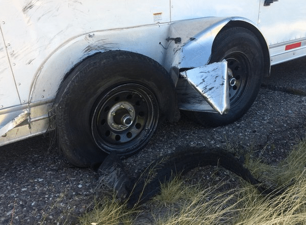 A horse trailer tire blow out can cause severe trailer damage.