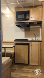 Kitchen area on a Double D Trailers living quarters model.
