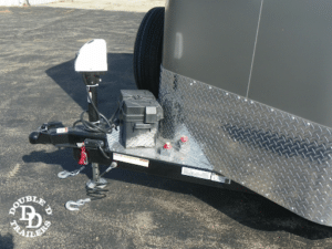 Detailed view of a bumper pull trailer hitch assembly.