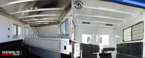 Side by side visual of Featherlite roof vs. Double D Trailers roof