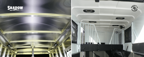 Comparison showing Shadow’s aluminum roof vs. Double D’s SafeBump insulated composite roof designed for cooler interiors.