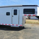 White exterior Double D Trailers 2-horse gooseneck trailer